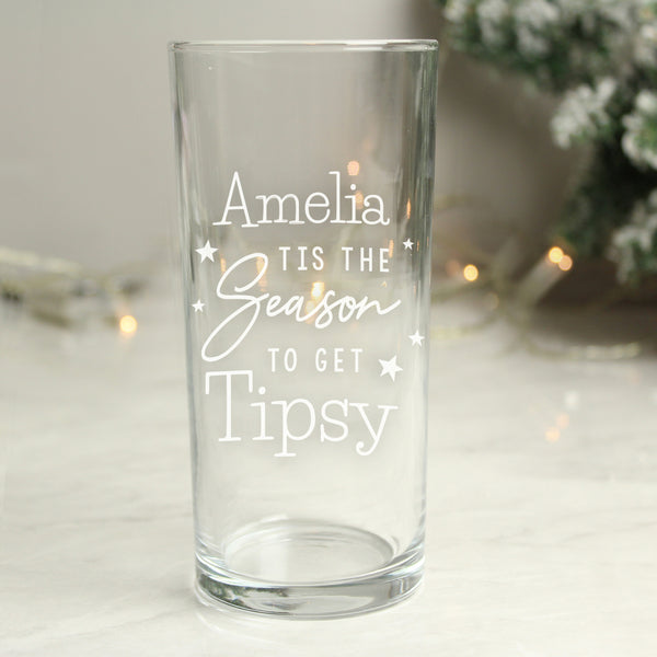 Personalised Tis The Season To Get Tipsy Hi Ball Glass in gift category Personalised Hi Ball Glasses