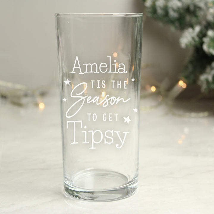 Personalised Tis The Season To Get Tipsy Hi Ball Glass in gift category Personalised Hi Ball Glasses