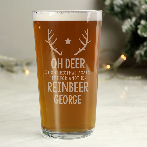 Personalised Time For A Reinbeer Pint Glass in gift category Personalised Glass Tankards & Pint Glasses