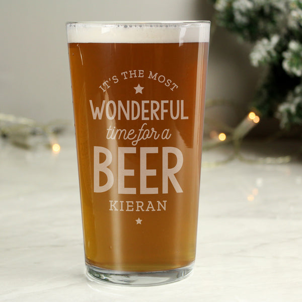 Personalised Wonderful Time For A Beer Pint Glass in gift category Personalised Glass Tankards & Pint Glasses