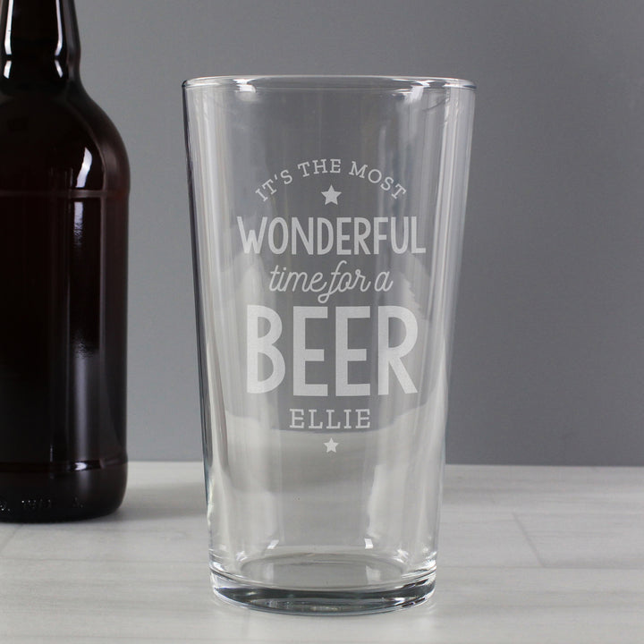 Personalised Wonderful Time For A Beer Pint Glass in gift category Personalised Glass Tankards & Pint Glasses