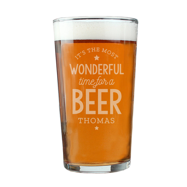 Personalised Wonderful Time For A Beer Pint Glass in gift category Personalised Glass Tankards & Pint Glasses