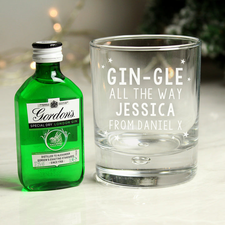 Buy Personalised Gingle Bells Bubble Glass & Gin Minature Set available now at www.giftsfinder.co.uk