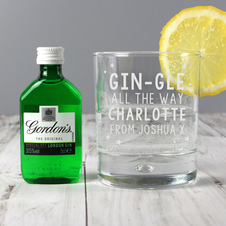 Buy Personalised Gingle Bells Bubble Glass & Gin Minature Set available now at www.giftsfinder.co.uk