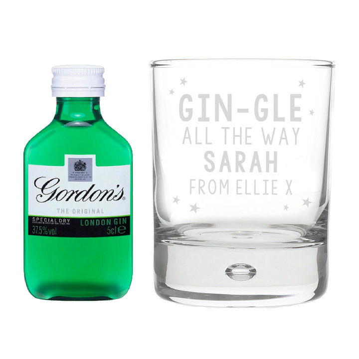 Buy Personalised Gingle Bells Bubble Glass & Gin Minature Set available now at www.giftsfinder.co.uk