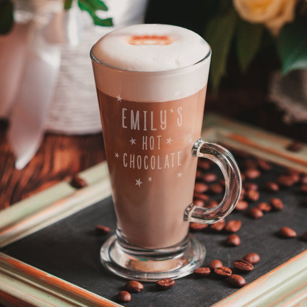 Personalised Stars Hot Chocolate Latte Glass in gift category Personalised Latte Cups