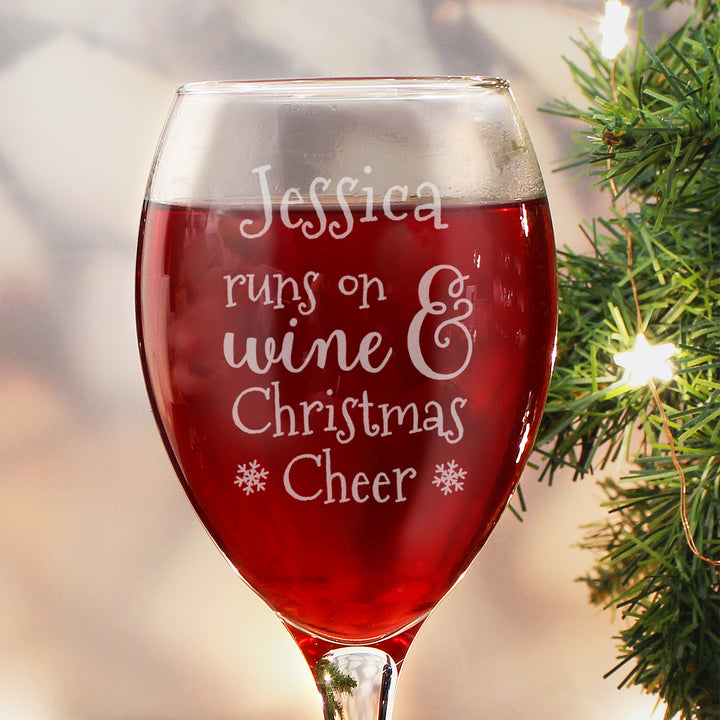 Personalised Runs On Wine & Christmas Cheer Wine Glass in gift category Personalised Wine Glasses