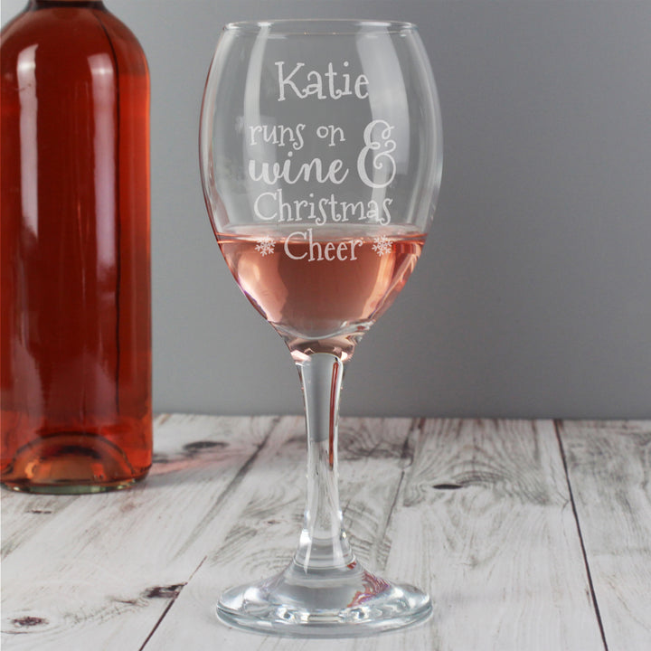 Personalised Runs On Wine & Christmas Cheer Wine Glass in gift category Personalised Wine Glasses