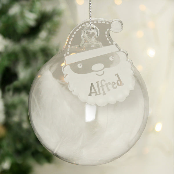 Buy Personalised Christmas White Feather Glass Bauble With Santa Tag available now at www.giftsfinder.co.uk