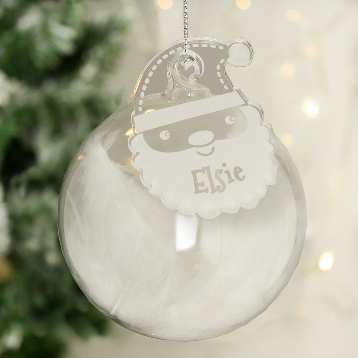 Personalised White Santa Feather Glass Bauble in gift category Christmas Decorations