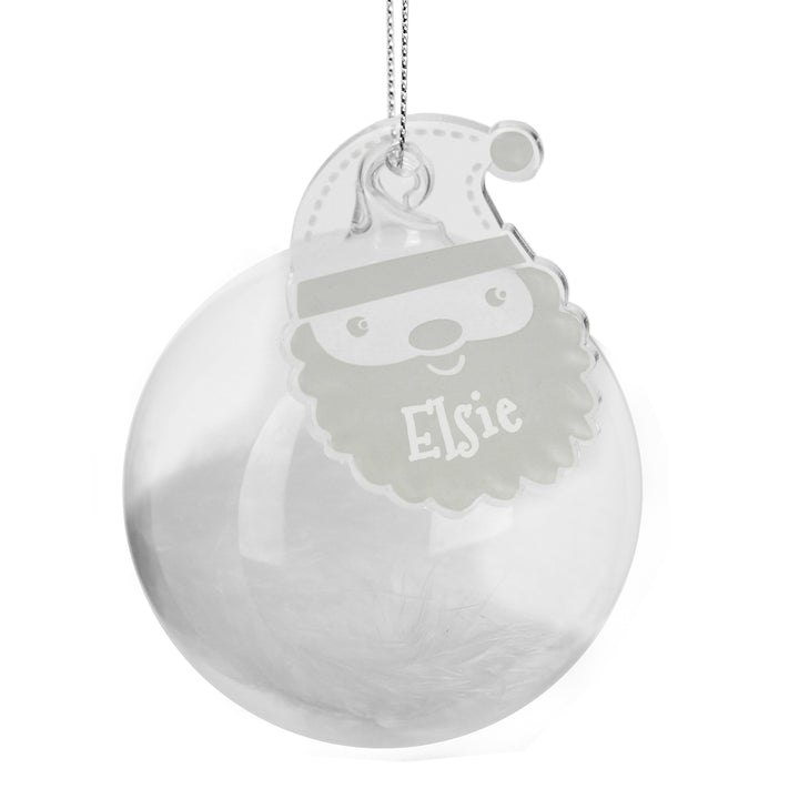 Personalised White Santa Feather Glass Bauble in gift category Christmas Decorations