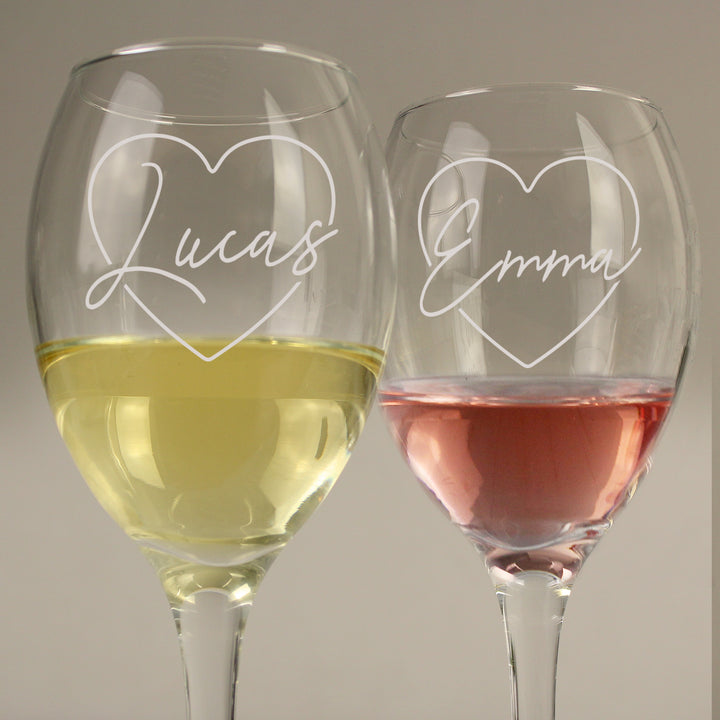 Buy Personalised Heart Name Wine Glass Set (2 Wine Glasses) available now at www.giftsfinder.co.uk