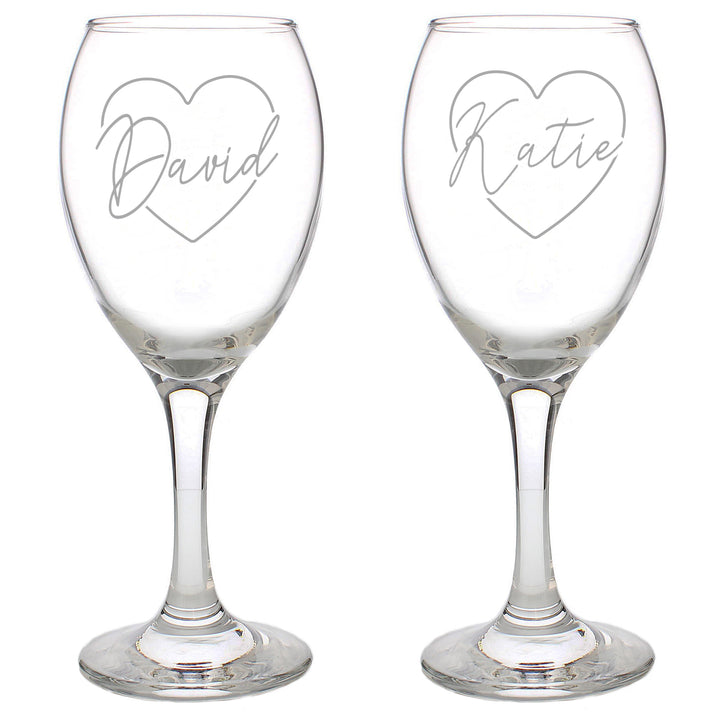 Buy Personalised Heart Name Wine Glass Set (2 Wine Glasses) available now at www.giftsfinder.co.uk