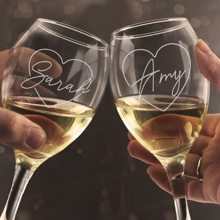 Buy Personalised Heart Name Wine Glass Set (2 Wine Glasses) available now at www.giftsfinder.co.uk