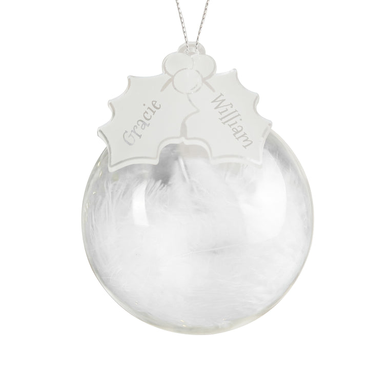 Buy Personalised Holly Acrylic White Feather Bauble available now at www.giftsfinder.co.uk