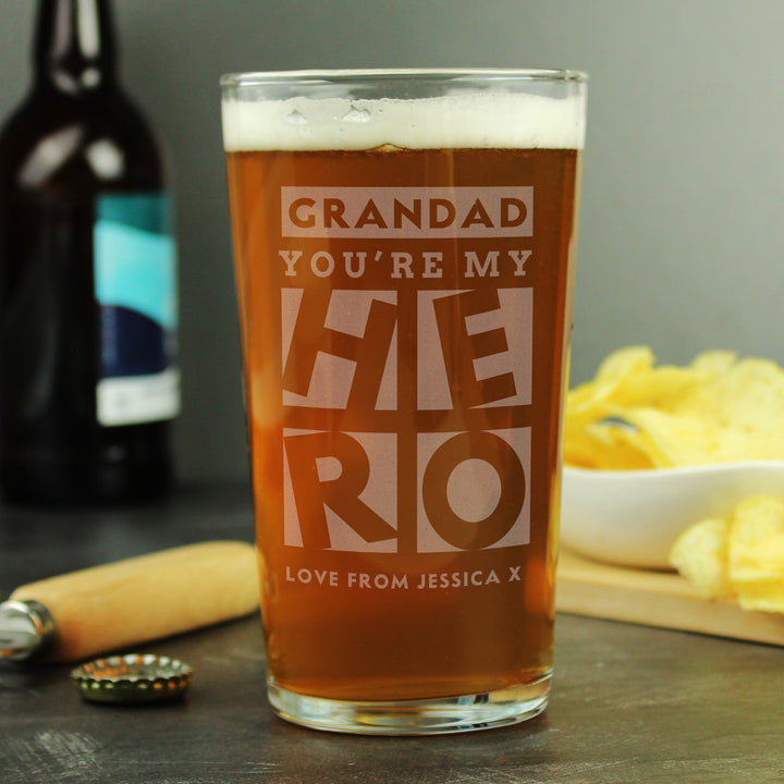 Personalised My Hero Pint Glass - part of the Gifts Finder Personalised Beer Pint Glasses And Tankards collection