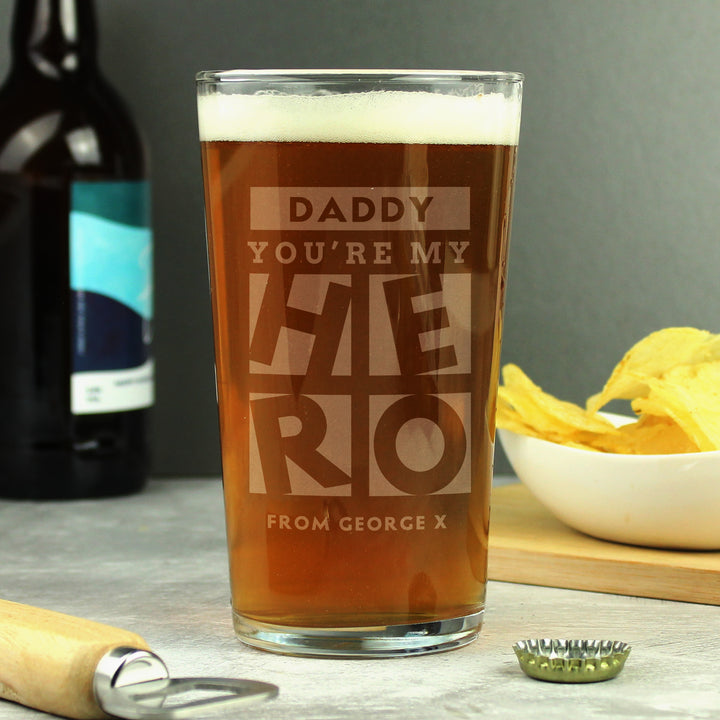 Buy Personalised My Hero Pint Glass at www.giftsfinder.co.uk