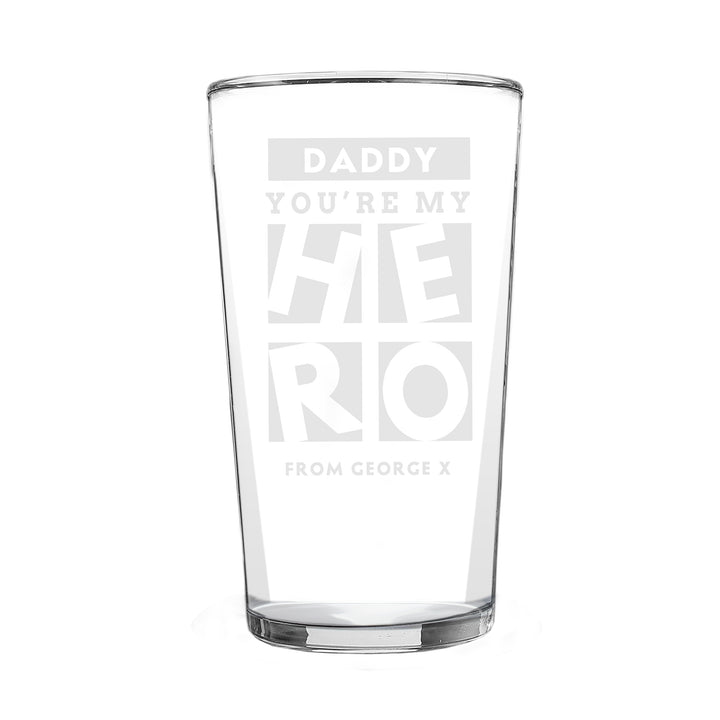 Buy Personalised My Hero Pint Glass at www.giftsfinder.co.uk