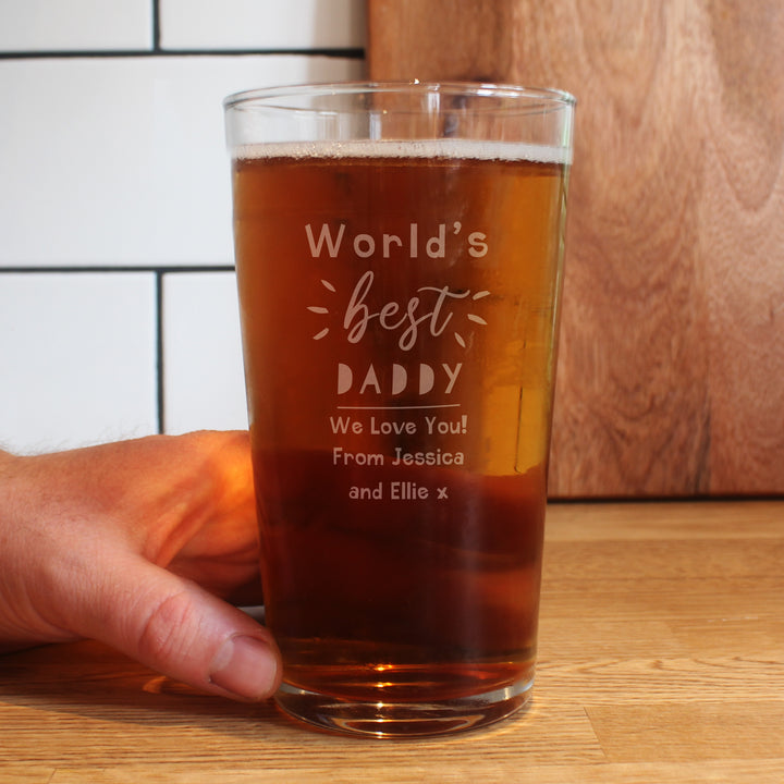 Personalised World's Best Pint Glass - Father's Day gift in gift category Personalised Glass Tankards & Pint Glasses