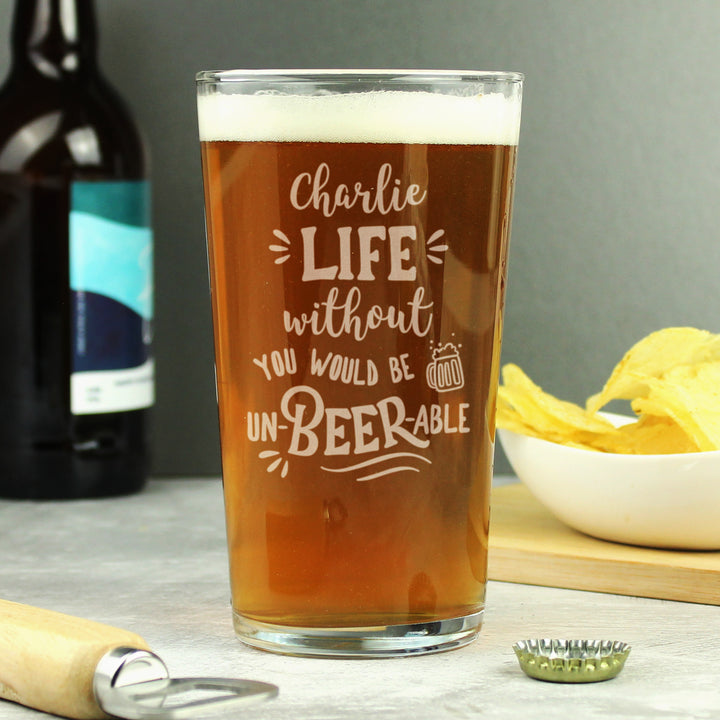 Personalised Un-Beer-Able Pint Glass - part of the Gifts Finder Personalised Beer Pint Glasses And Tankards collection