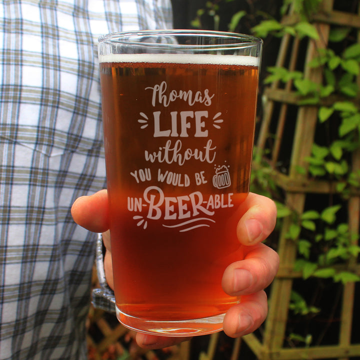 Personalised Un-Beer-Able Pint Glass - part of the Gifts Finder Personalised Beer Pint Glasses And Tankards collection