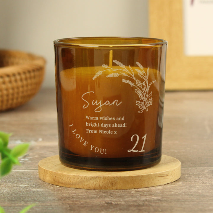 Buy Personalised Birthday Amber Glass Candle available now at www.giftsfinder.co.uk