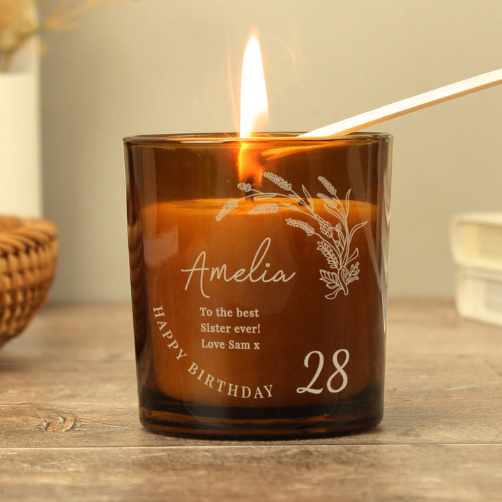 Buy Personalised Birthday Amber Glass Candle available now at www.giftsfinder.co.uk