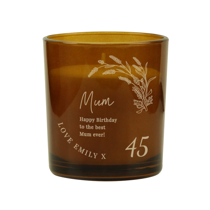 Buy Personalised Birthday Amber Glass Candle available now at www.giftsfinder.co.uk