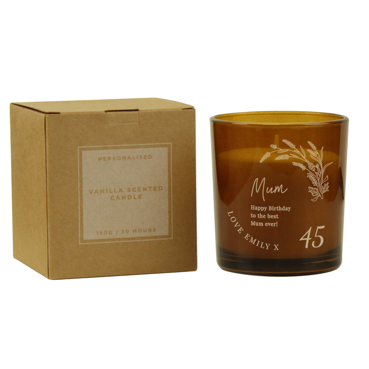 Buy Personalised Birthday Amber Glass Candle available now at www.giftsfinder.co.uk