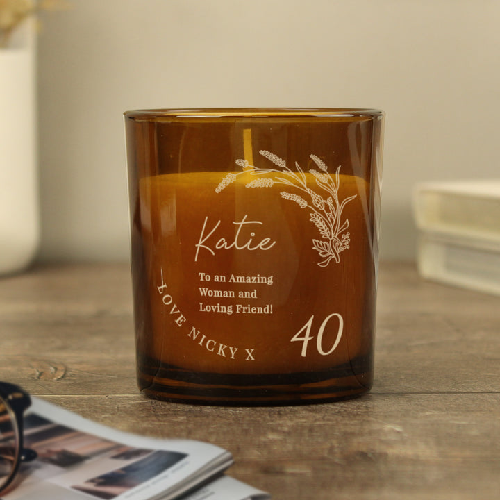 Buy Personalised Birthday Amber Glass Candle available now at www.giftsfinder.co.uk