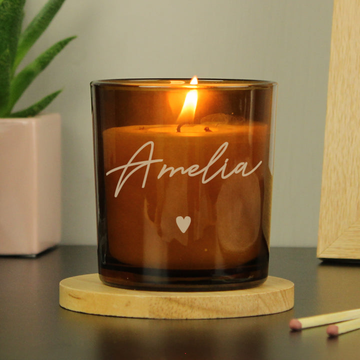 Buy Personalised Amber Glass Candle available now at www.giftsfinder.co.uk