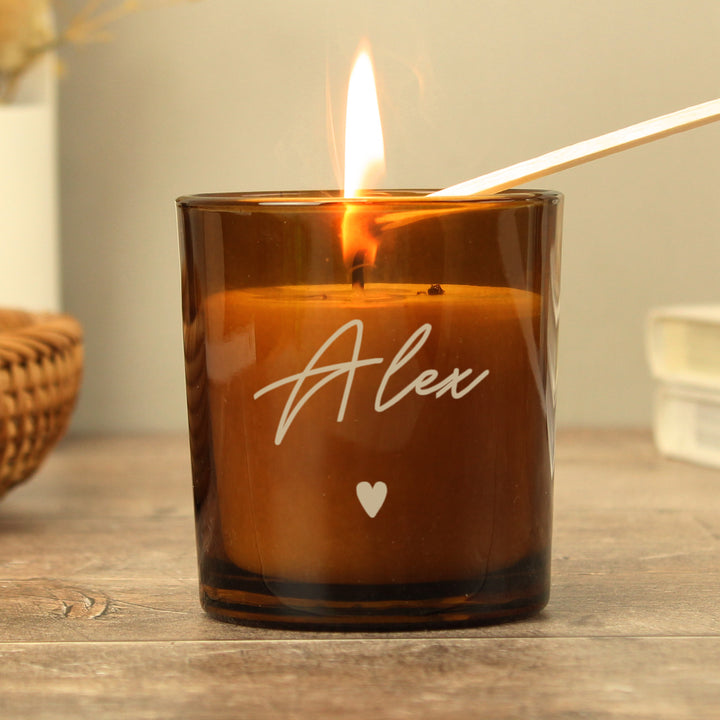 Buy Personalised Amber Glass Candle available now at www.giftsfinder.co.uk