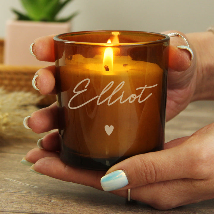 Buy Personalised Amber Glass Candle available now at www.giftsfinder.co.uk