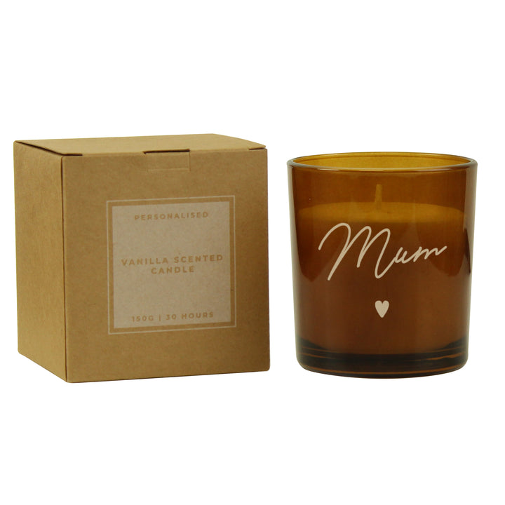 Buy Personalised Amber Glass Candle available now at www.giftsfinder.co.uk