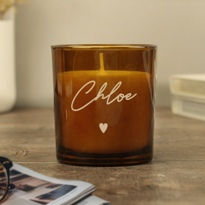 Buy Personalised Amber Glass Candle available now at www.giftsfinder.co.uk