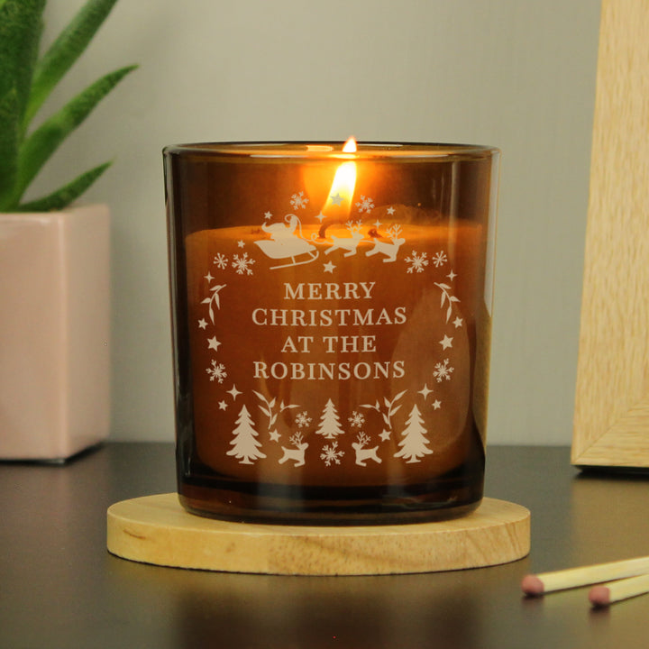 Personalised Engraved Christmas Amber Glass Candle - part of the Gifts Finder Candles & Reed Diffusers collection