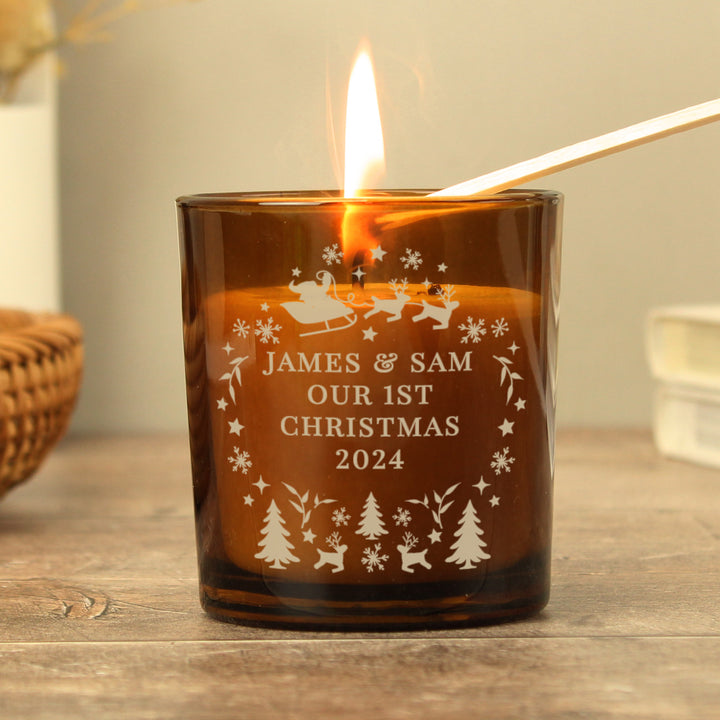 Personalised Engraved Christmas Amber Glass Candle - part of the Gifts Finder Candles & Reed Diffusers collection