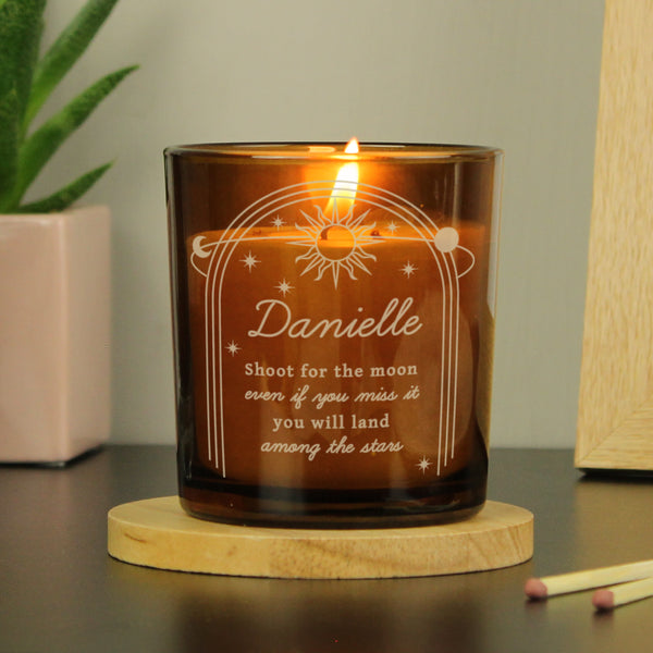 Buy Personalised Celestial Amber Glass Candle available now at www.giftsfinder.co.uk