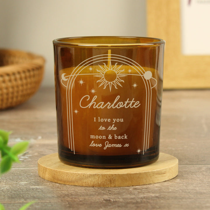 Buy Personalised Celestial Amber Glass Candle available now at www.giftsfinder.co.uk