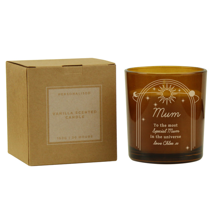 Buy Personalised Celestial Amber Glass Candle available now at www.giftsfinder.co.uk