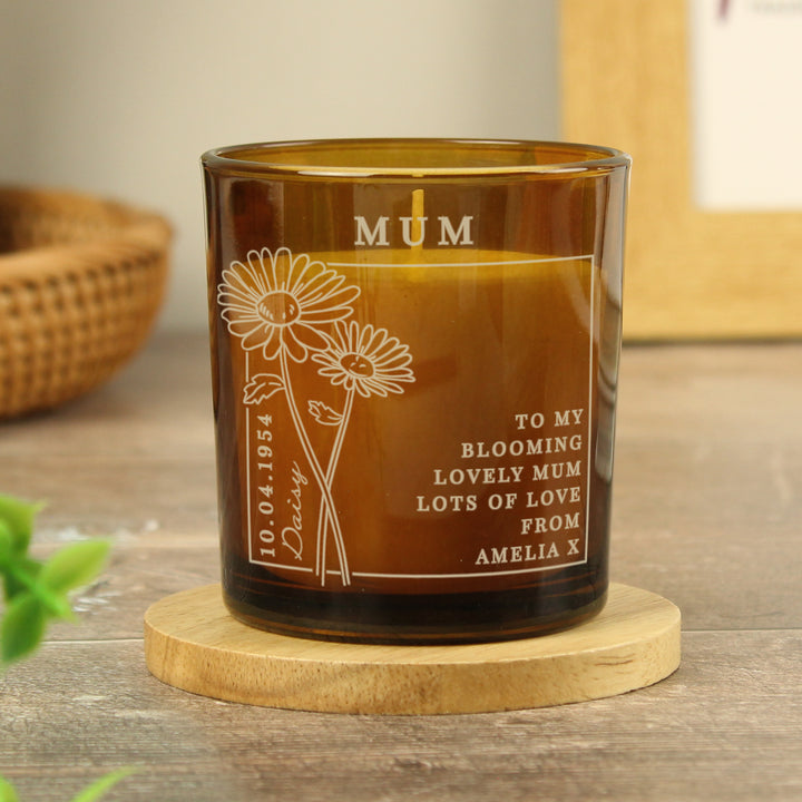 Buy Personalised April Birth Flower Amber Glass Candle available now at www.giftsfinder.co.uk