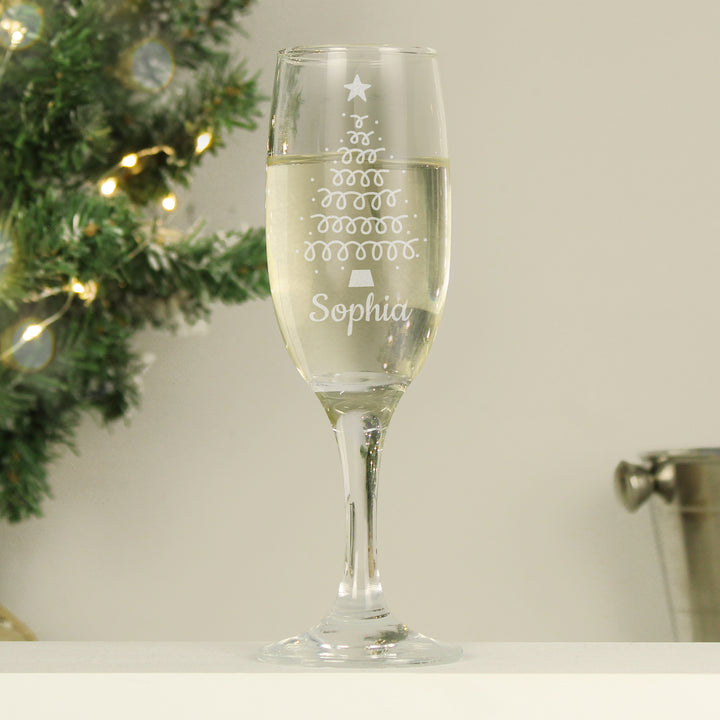 Buy Personalised Christmas Tree Glass Flute available now at www.giftsfinder.co.uk