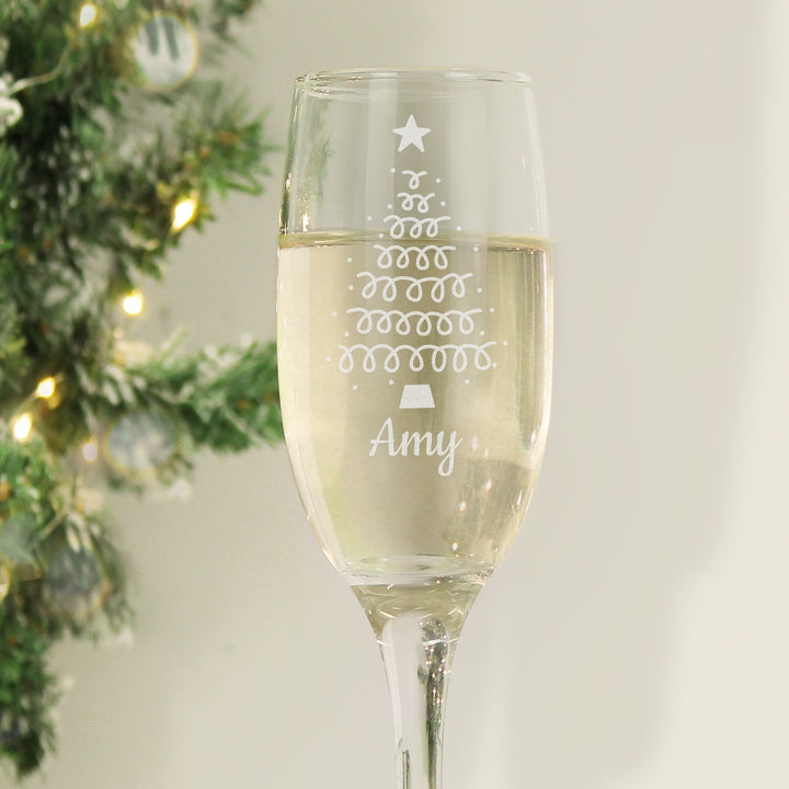 Buy Personalised Christmas Tree Glass Flute available now at www.giftsfinder.co.uk