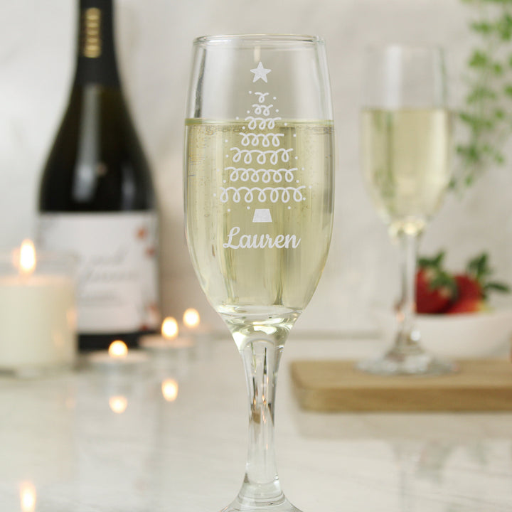 Buy Personalised Christmas Tree Glass Flute available now at www.giftsfinder.co.uk