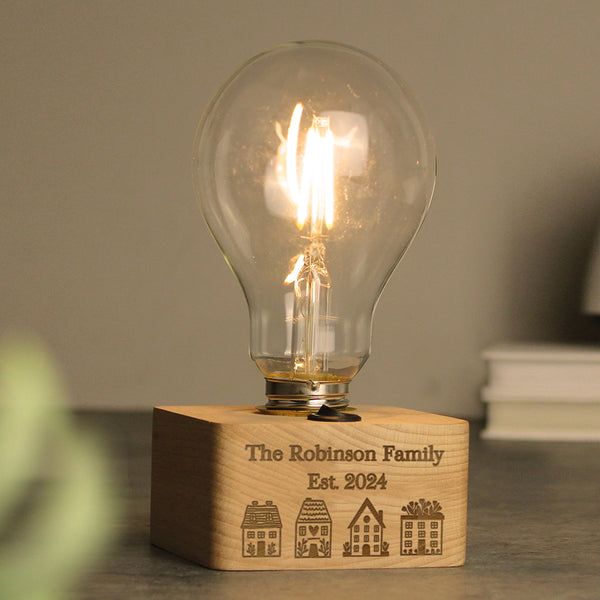 Buy Personalised Home Wooden Bulb Light available now at www.giftsfinder.co.uk