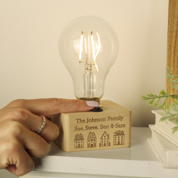 Buy Personalised Home Wooden Bulb Light available now at www.giftsfinder.co.uk