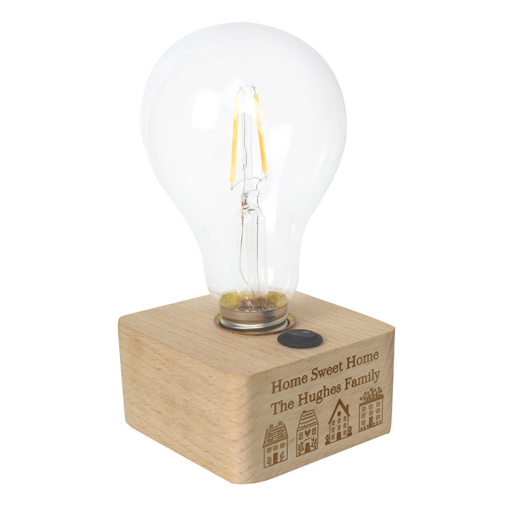 Buy Personalised Home Wooden Bulb Light available now at www.giftsfinder.co.uk