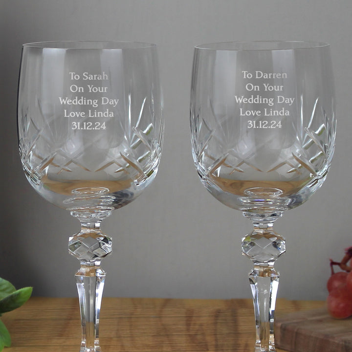 Buy Personalised Pair of Crystal Wine Glasses at www.giftsfinder.co.uk