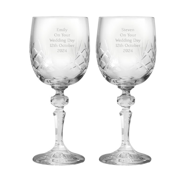 Buy Personalised Pair of Crystal Wine Glasses at www.giftsfinder.co.uk