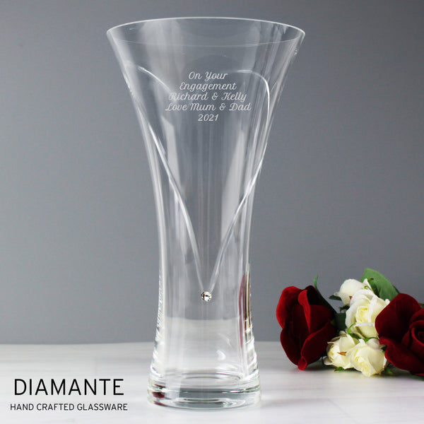 Buy Personalised Engraved Large Hand Cut Diamante Heart Vase available now at www.giftsfinder.co.uk